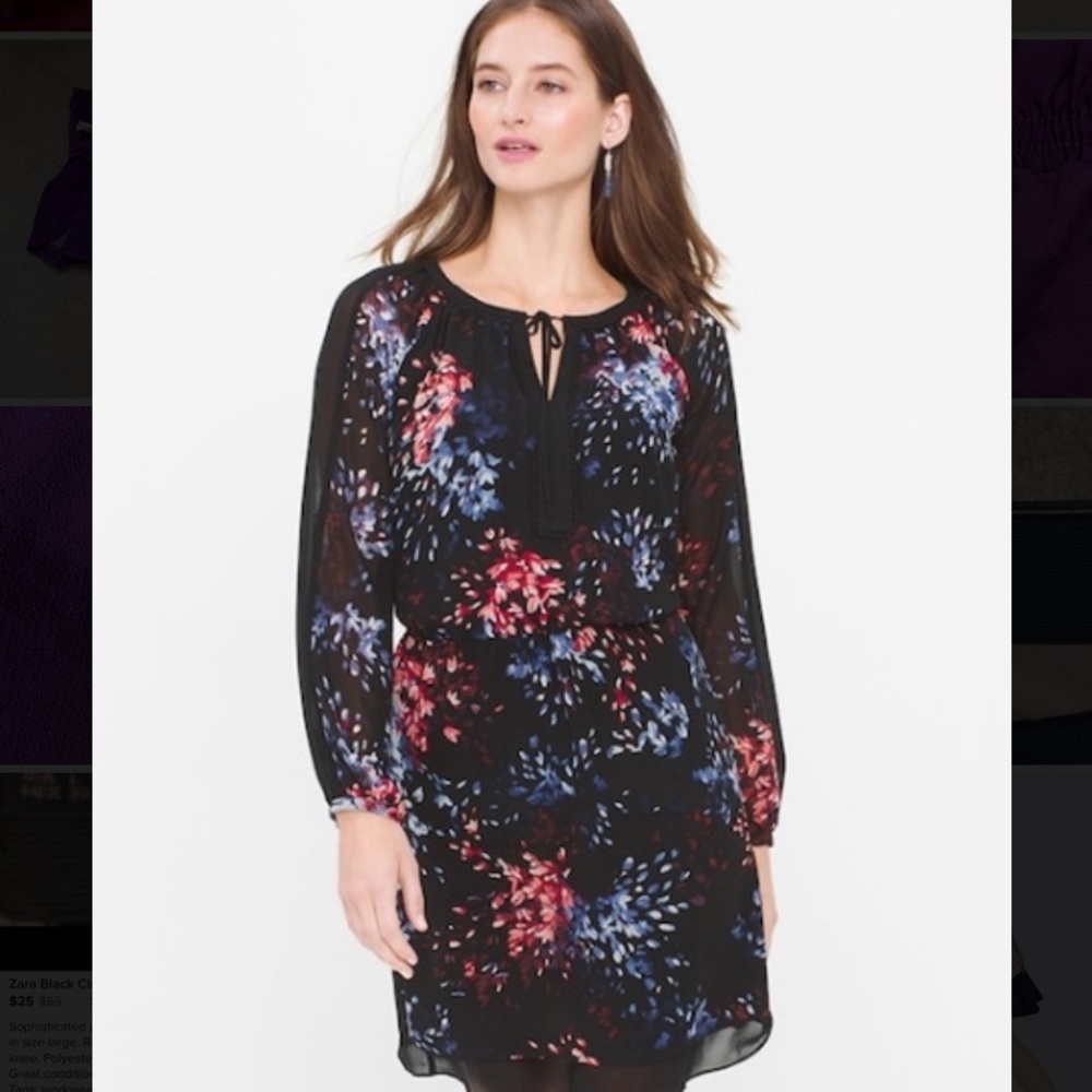 LONG-SLEEVE FLORAL PRINT DRESS